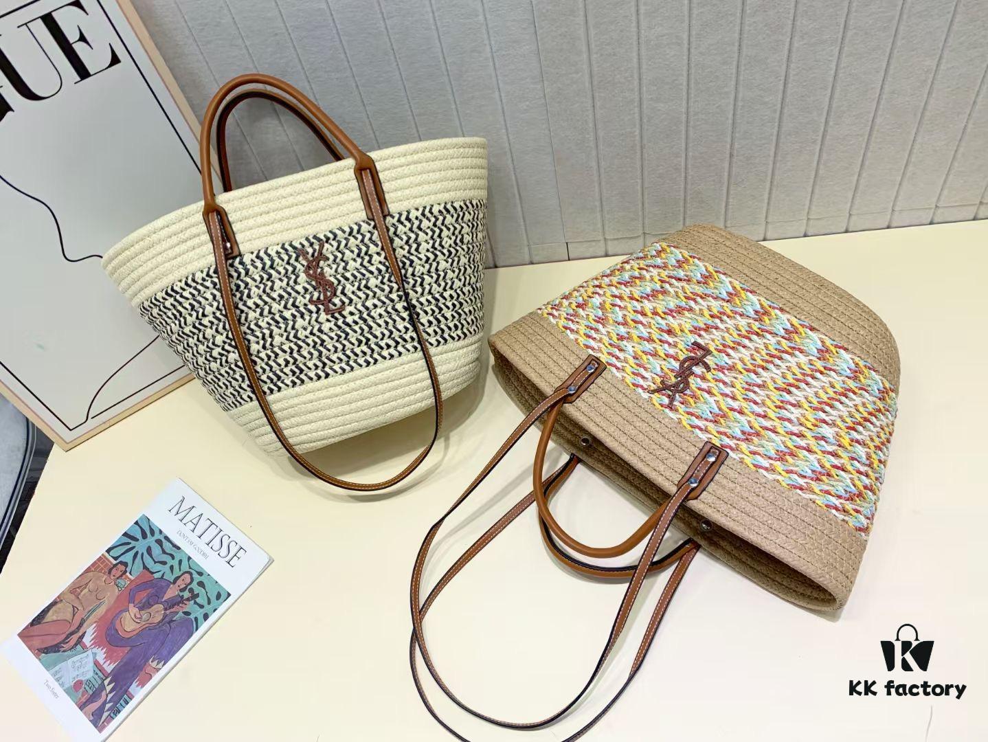 YSL Summer New Arrival Woven Bag, Large-Capacity Tote, Vacation Beach Bag, Shoulder and Handheld Purse 40.28