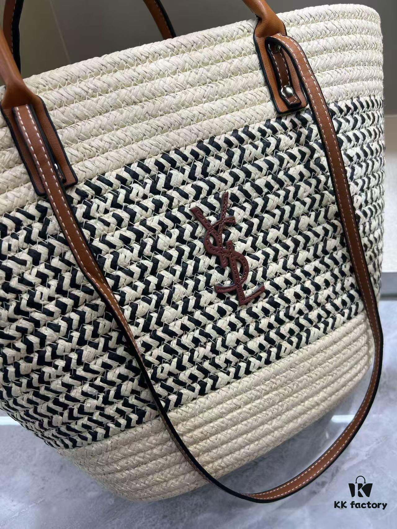 YSL Summer New Arrival Woven Bag, Large-Capacity Tote, Vacation Beach Bag, Shoulder and Handheld Purse 40.28