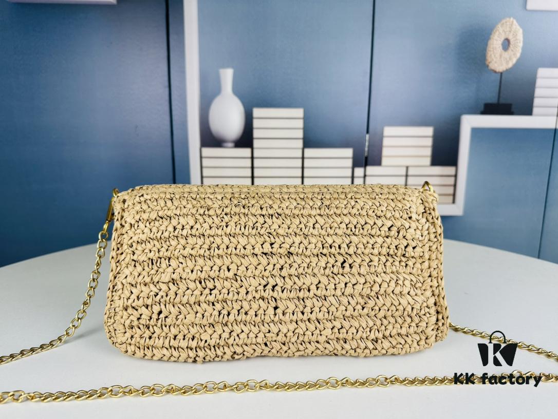 New YSL Raffia Woven Fringe Bag - Kate Model