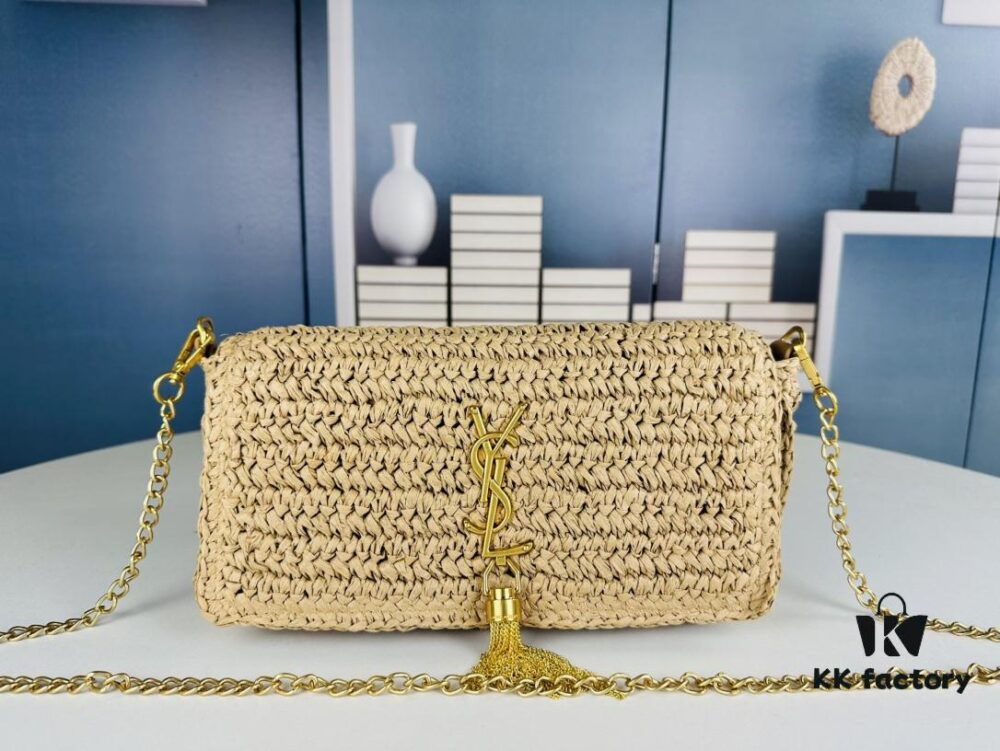 New YSL Raffia Woven Fringe Bag - Kate Model
