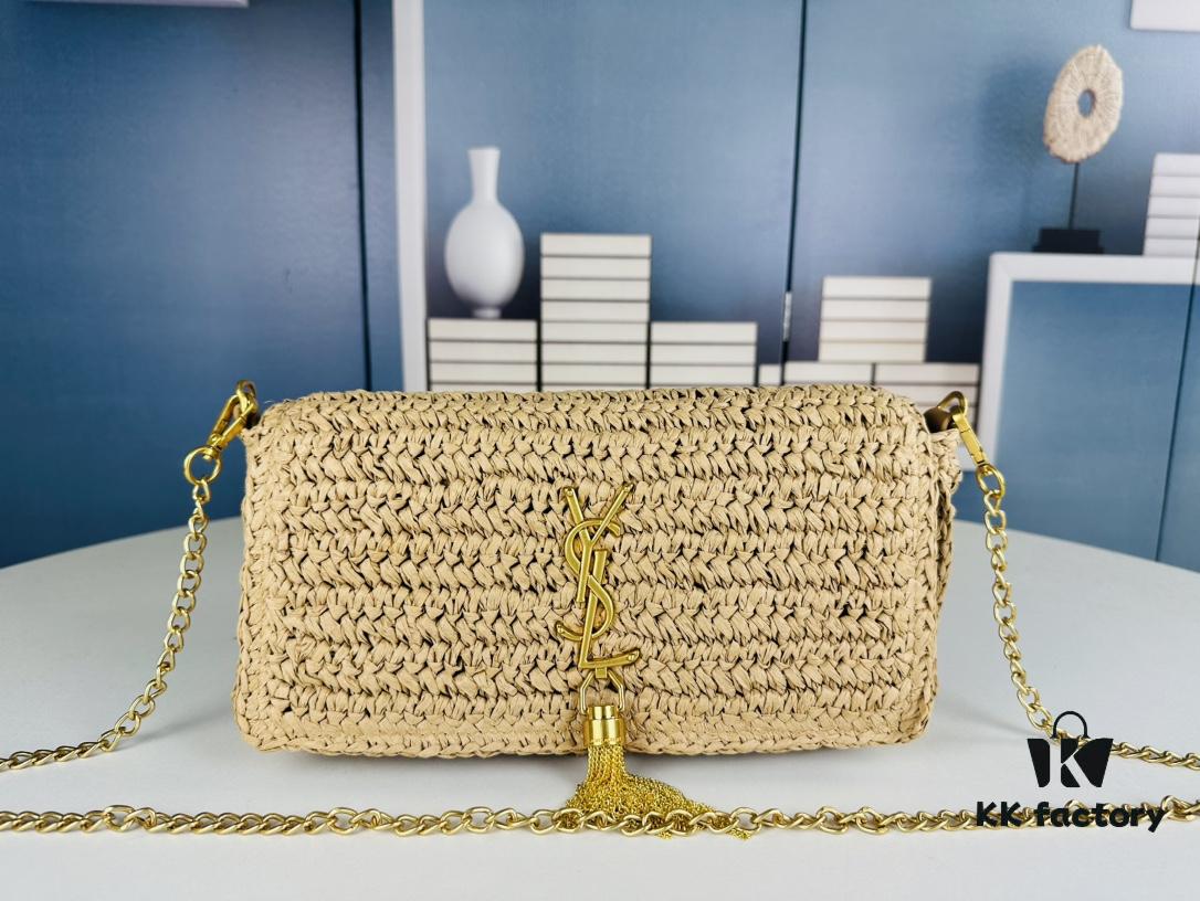 New YSL Raffia Woven Fringe Bag - Kate Model