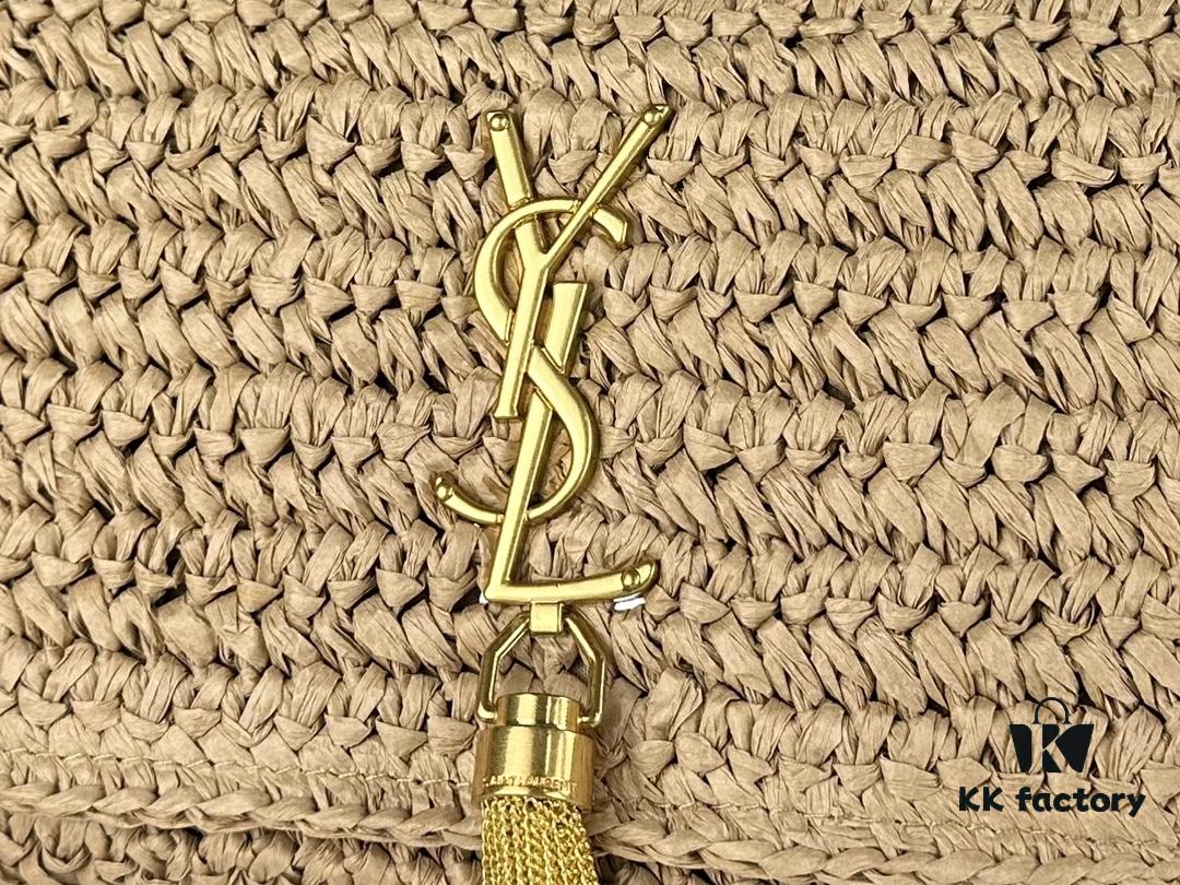 New YSL Raffia Woven Fringe Bag - Kate Model