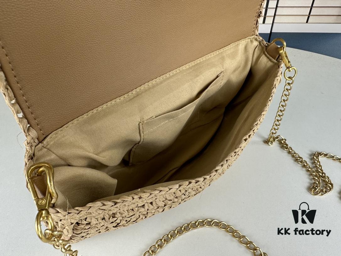 New YSL Raffia Woven Fringe Bag - Kate Model