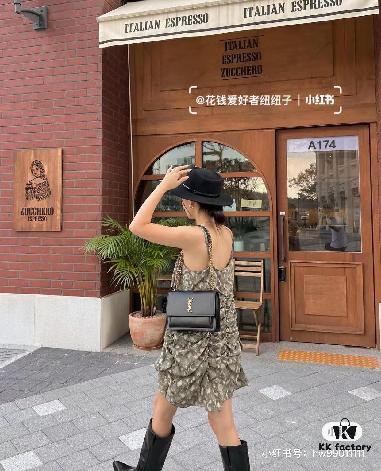 New Arrival with Box YSL Sunset Chain Bag, Smooth Fine Grain Calfskin Leather