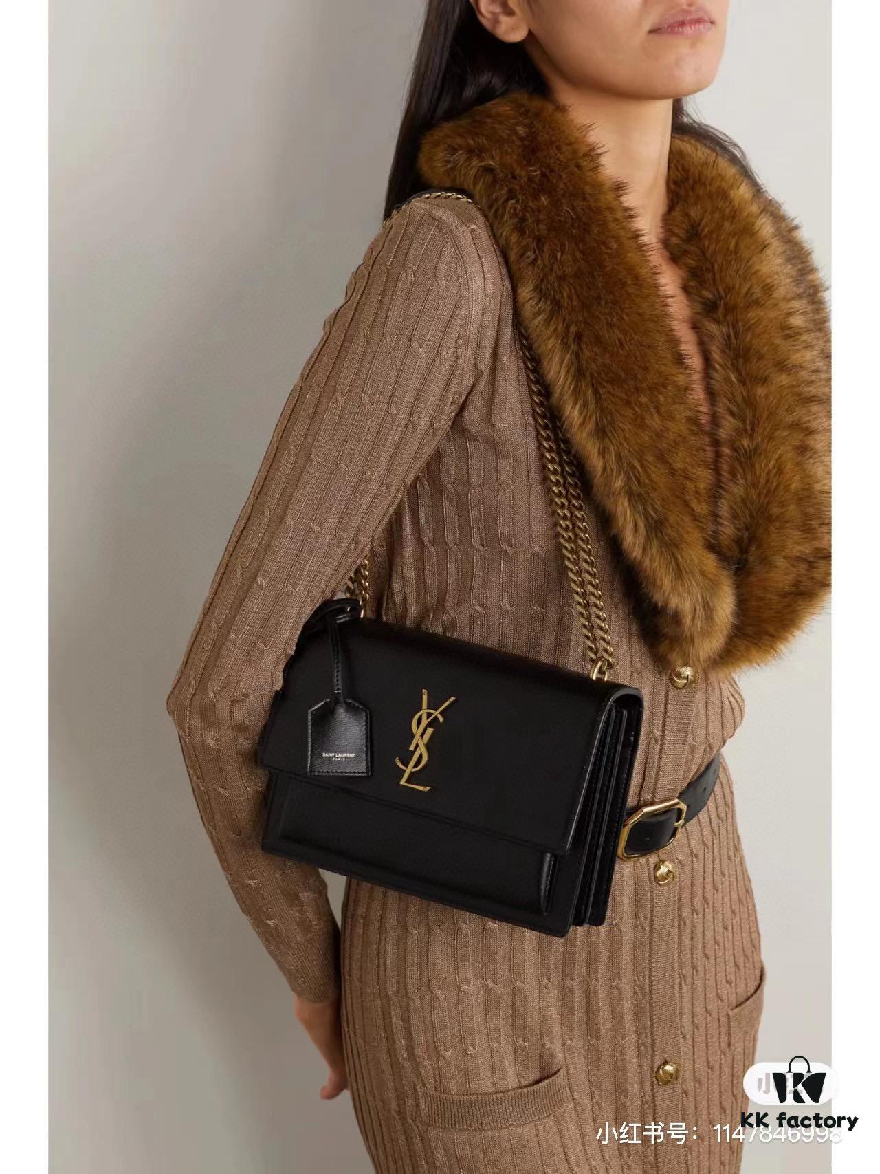 New Arrival with Box YSL Sunset Chain Bag, Smooth Fine Grain Calfskin Leather