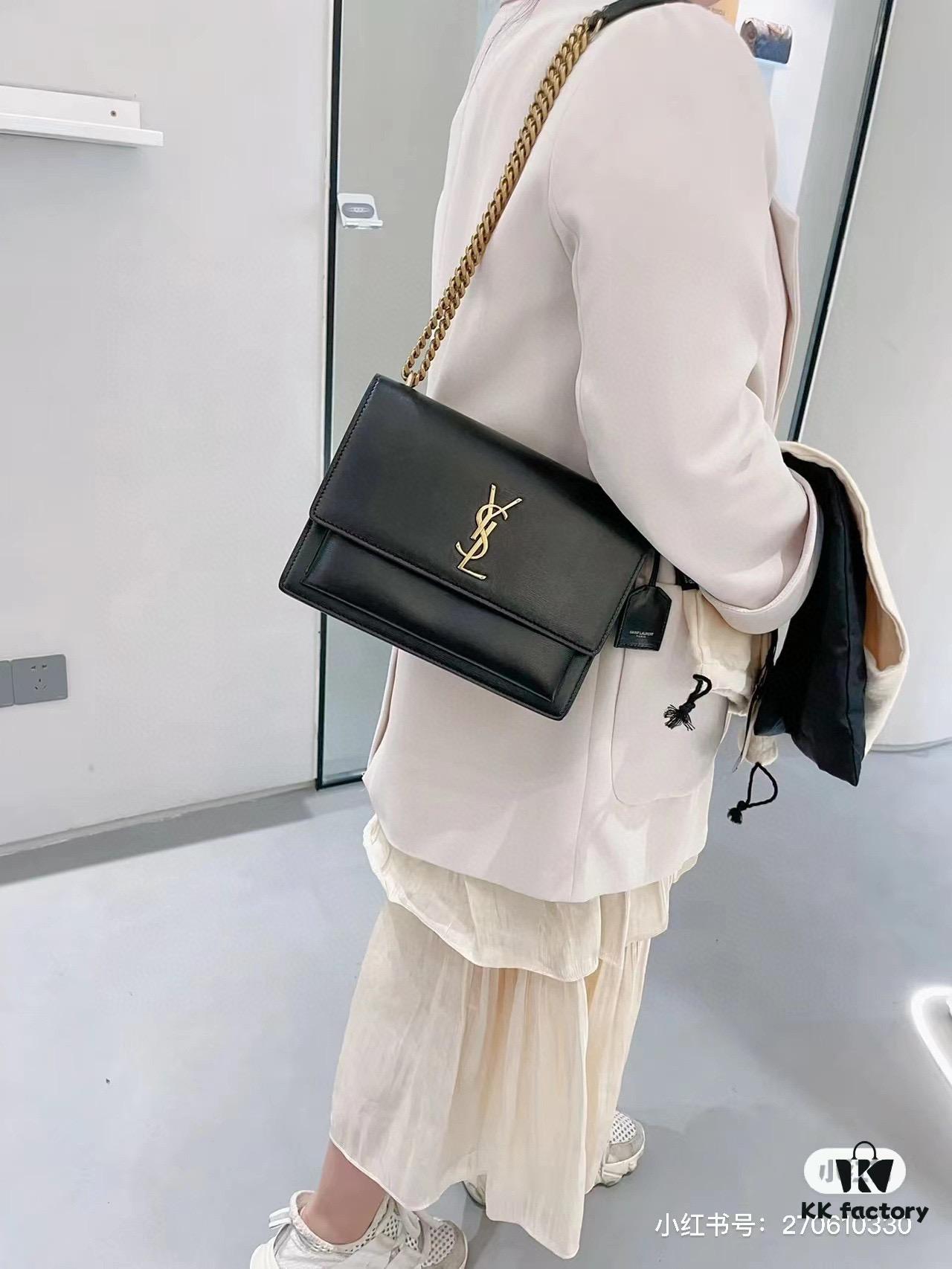 New Arrival with Box YSL Sunset Chain Bag, Smooth Fine Grain Calfskin Leather