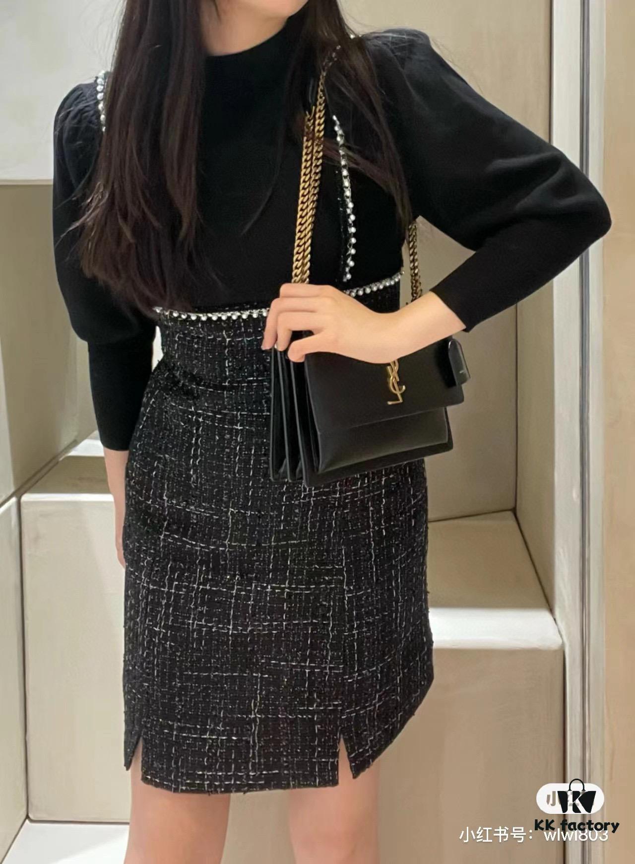 New Arrival with Box YSL Sunset Chain Bag, Smooth Fine Grain Calfskin Leather