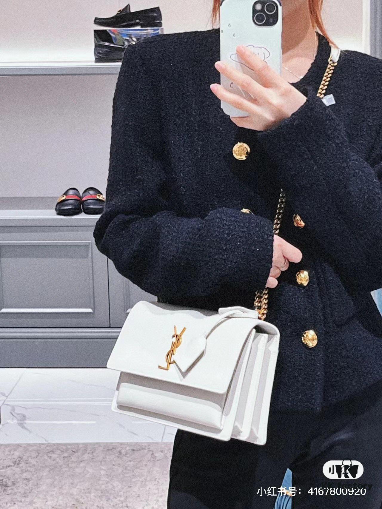 New Arrival with Box YSL Sunset Chain Bag, Smooth Fine Grain Calfskin Leather