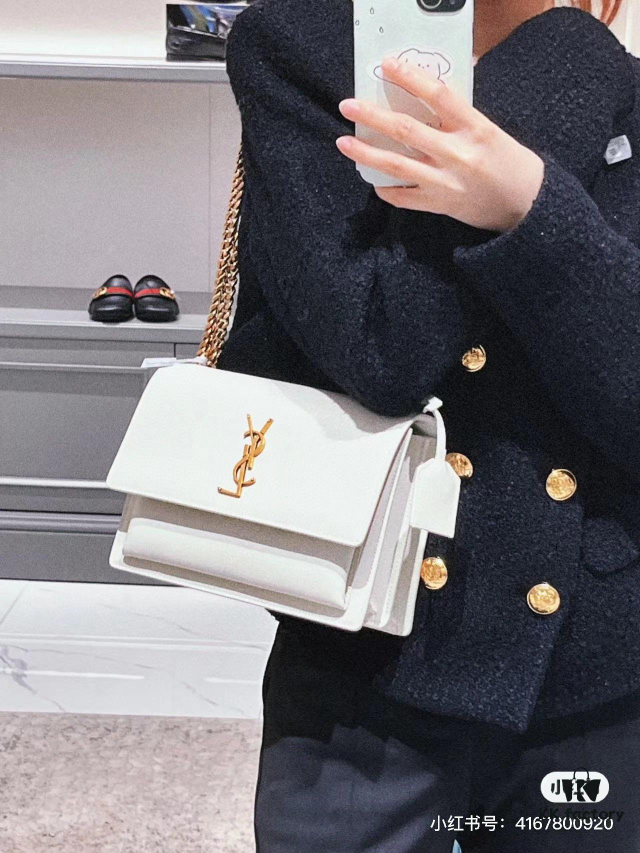 New Arrival with Box YSL Sunset Chain Bag, Smooth Fine Grain Calfskin Leather