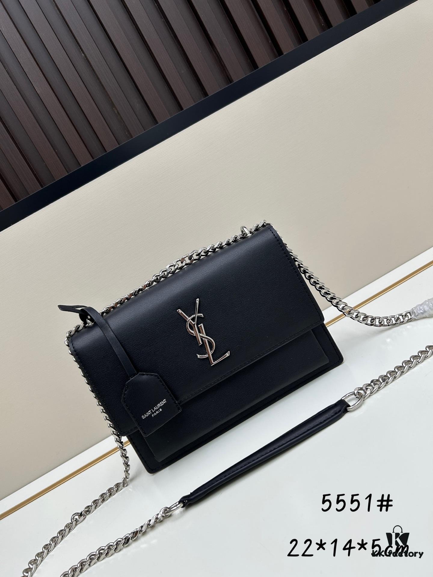 New Arrival with Box YSL Sunset Chain Bag, Smooth Fine Grain Calfskin Leather