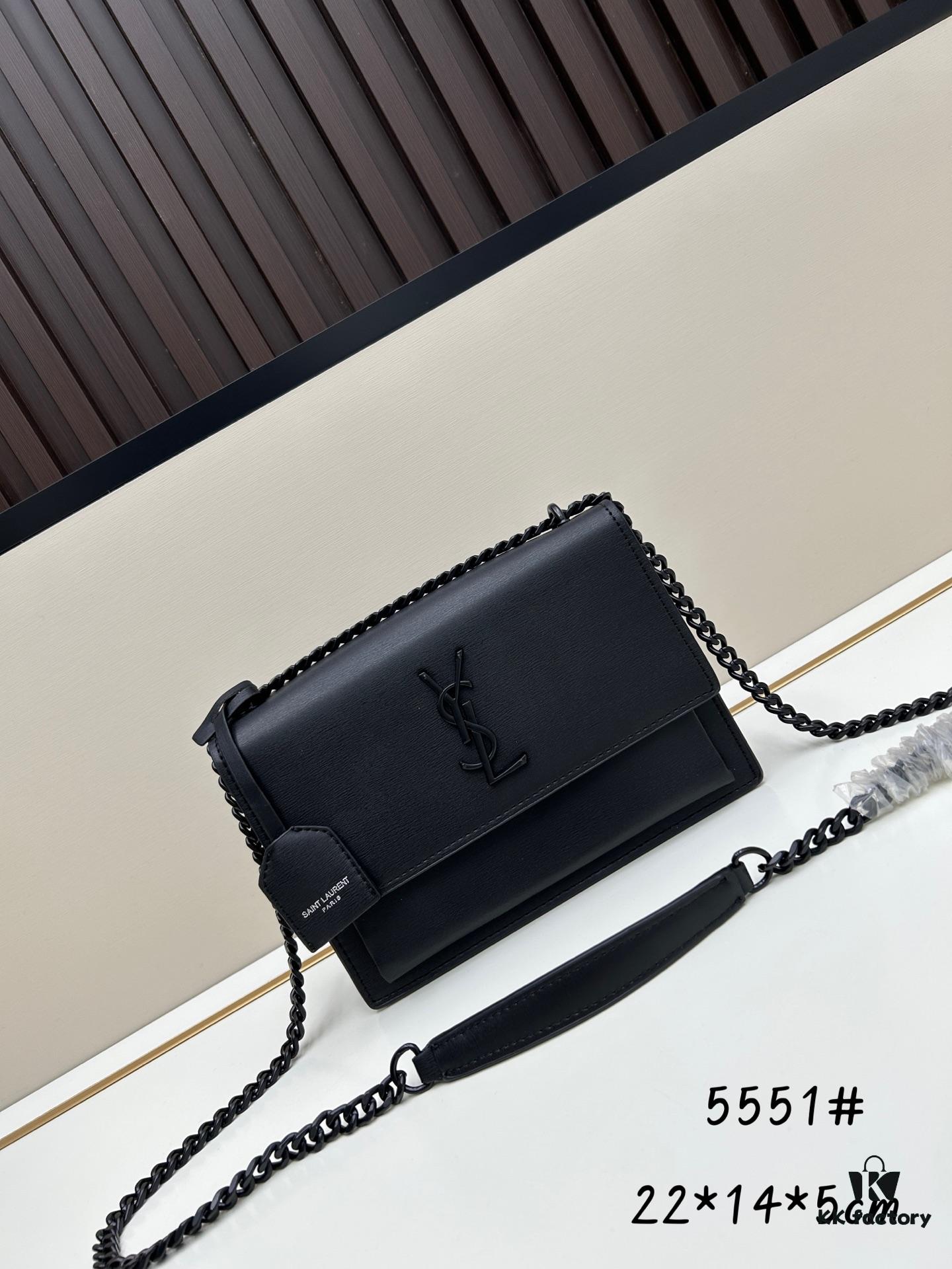 New Arrival with Box YSL Sunset Chain Bag, Smooth Fine Grain Calfskin Leather