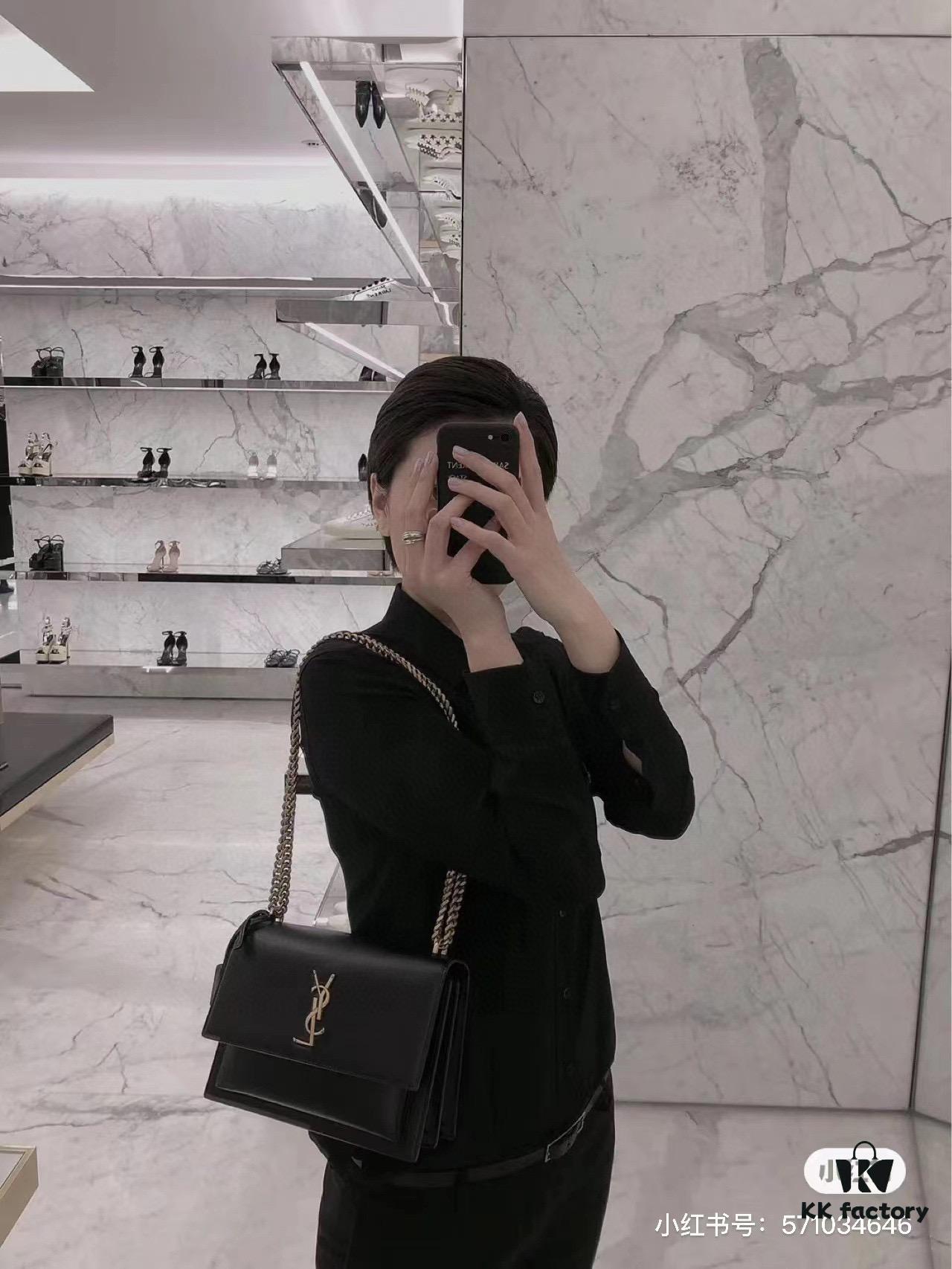 New Arrival with Box YSL Sunset Chain Bag, Smooth Fine Grain Calfskin Leather