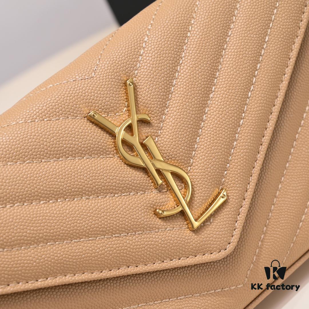 Gold Chain Ball Pattern! Classic Best-Selling SAINT LAURENT Front Flip Leather Wallet with Detachable Metal Chain, Interlocking YSL Logo, Jacquard Quilted Stitching
