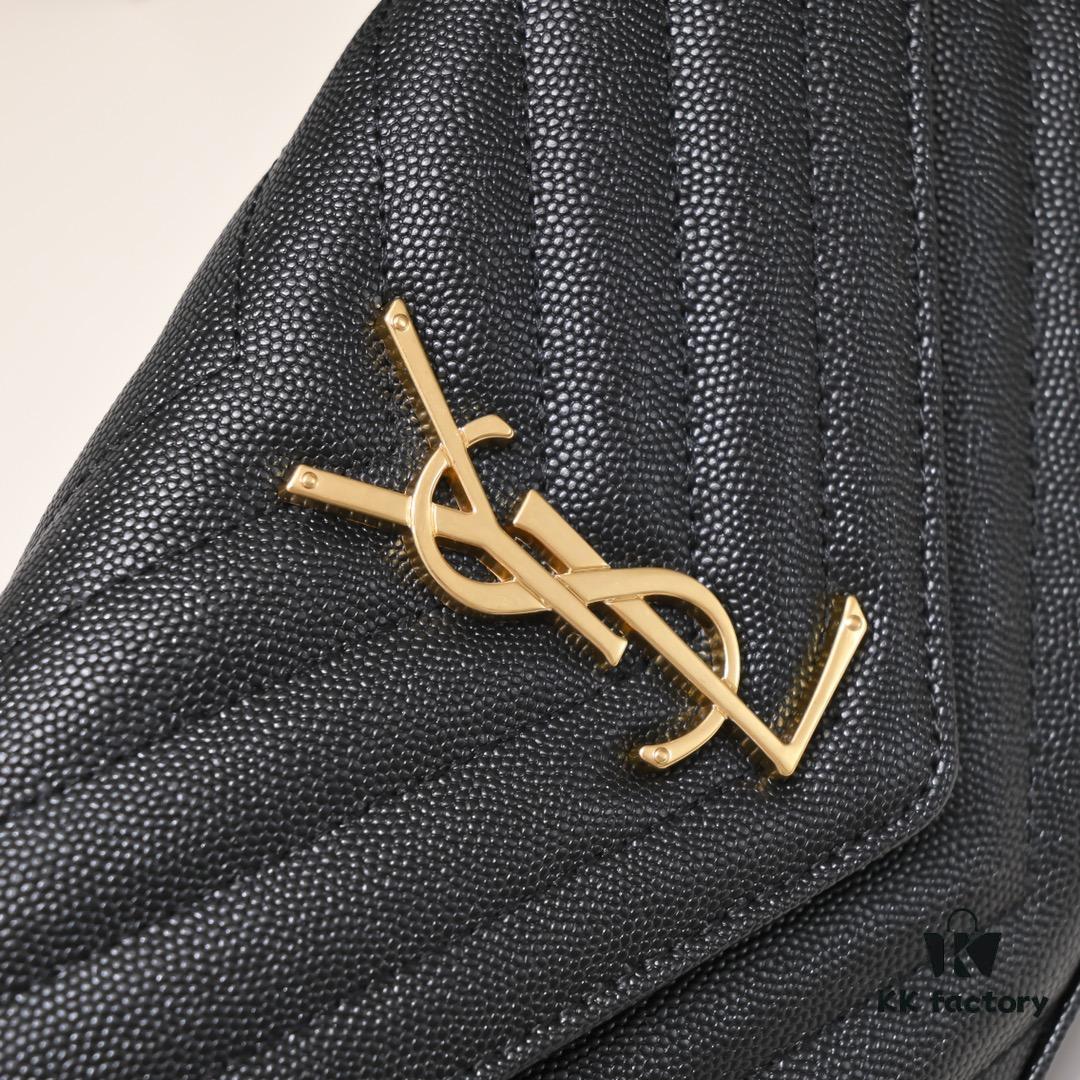 Gold Chain Ball Pattern! Classic Best-Selling SAINT LAURENT Flap Wallet with Detachable Metal Chain, Interlocking YSL Logo, Jacquard Quilted Stitching, 100% Lambskin