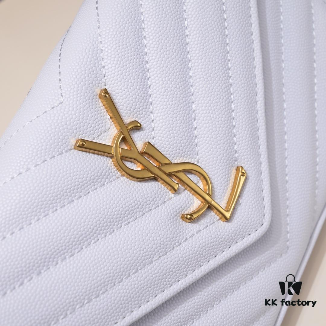 Gold Chain Ball Pattern! Classic Best-Selling SAINT LAURENT Front Flip Leather Wallet with Detachable Metal Chain, Interlocking YSL Logo, Jacquard Quilted Stitching