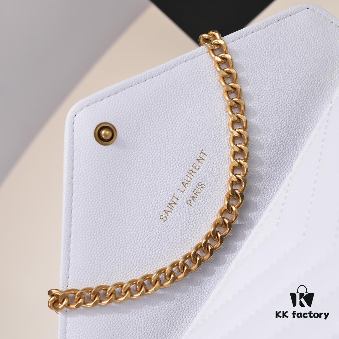 Gold Chain Ball Pattern! Classic Best-Selling SAINT LAURENT Front Flip Leather Wallet with Detachable Metal Chain, Interlocking YSL Logo, Jacquard Quilted Stitching