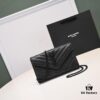 Black Quilted SAINT LAURENT Flap Front Leather Wallet with Detachable Chain