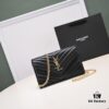 Golden Chain Lambskin! Classic Best-Selling SAINT LAURENT Front Flip Wallet with Detachable Metal Chain, Interlocking YSL Logo, Jacquard Embossed Stitching Decoration