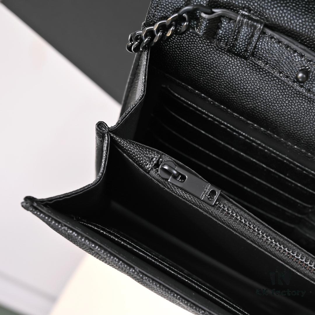 Black Quilted SAINT LAURENT Flap Front Leather Wallet with Detachable Chain