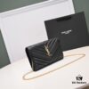 Golden Chain Lambskin! Classic Best-Selling SAINT LAURENT Front Flip Wallet with Detachable Metal Chain, Interlocking YSL Logo, Jacquard Embossed Stitching Decoration
