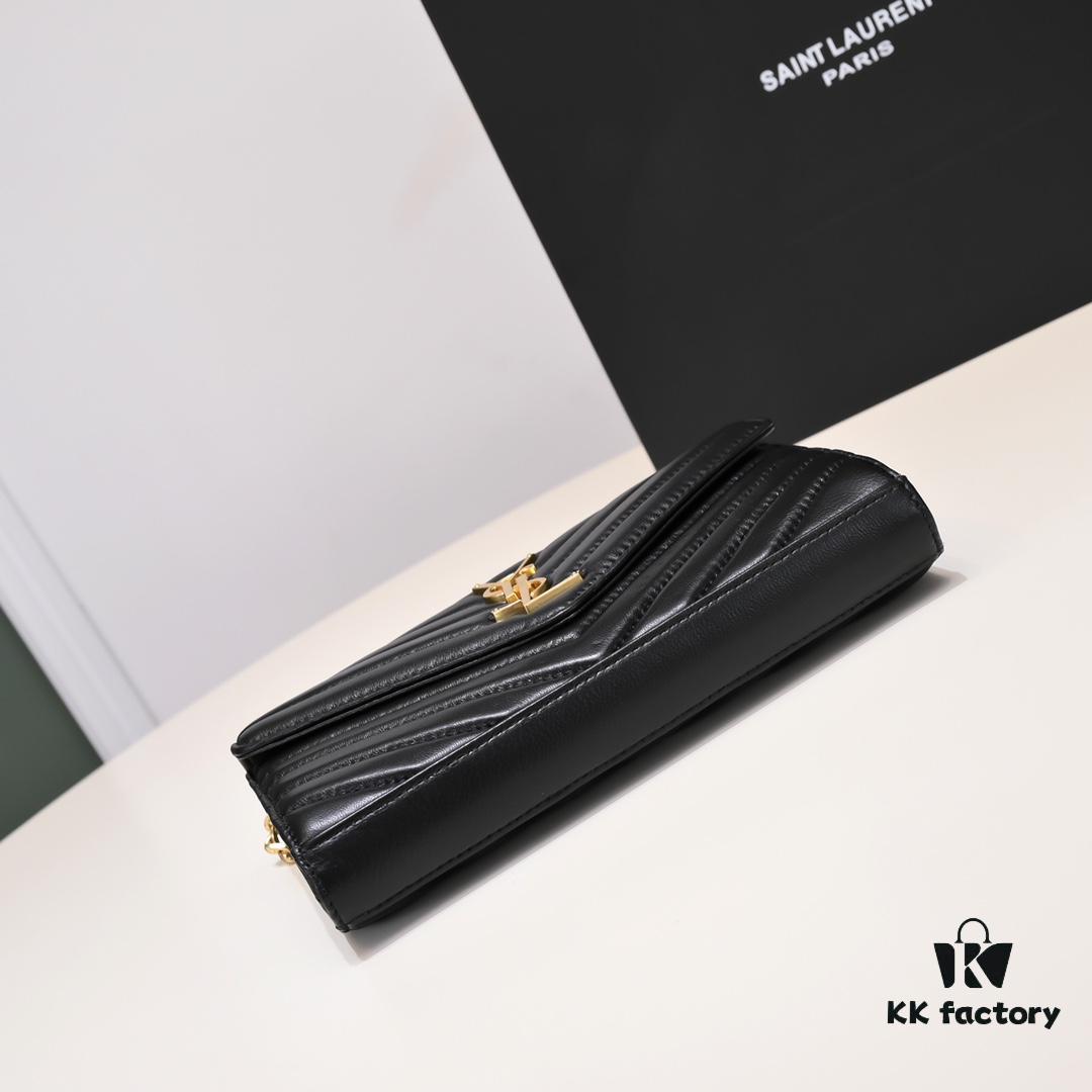 Golden Chain Lambskin! Classic Best-Selling SAINT LAURENT Front Flip Wallet with Detachable Metal Chain, Interlocking YSL Logo, Jacquard Embossed Stitching Decoration