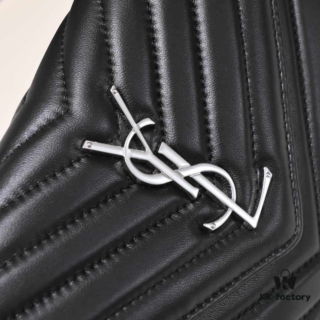 Silver Chain Lambskin! Classic Best-Selling SAINT LAURENT Front Flap Wallet with Detachable Metal Chain, Interlocking YSL Logo, Jacquard Stitched Embellishment