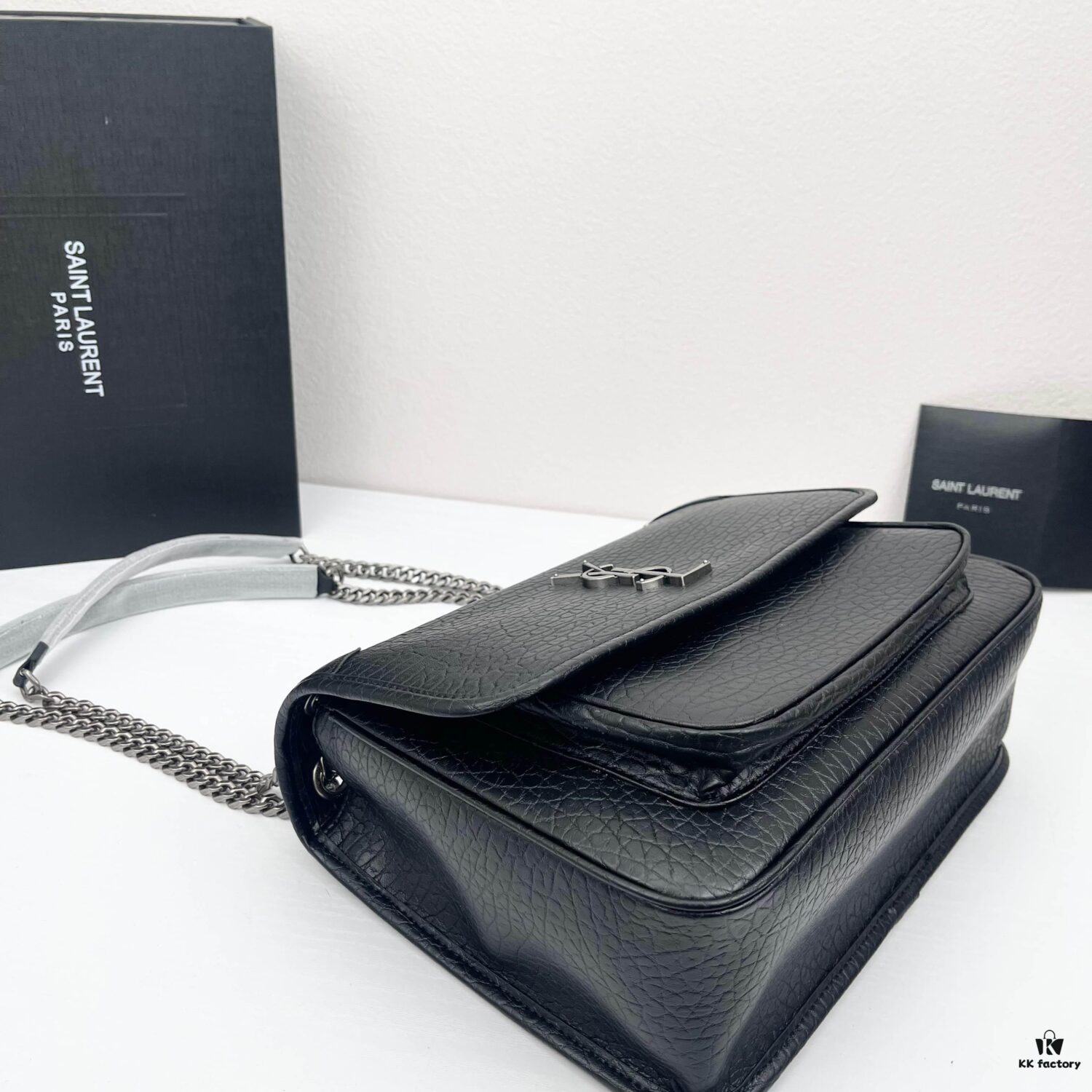 Large Soft Grained Leather Handbag with Classic YSL Logo