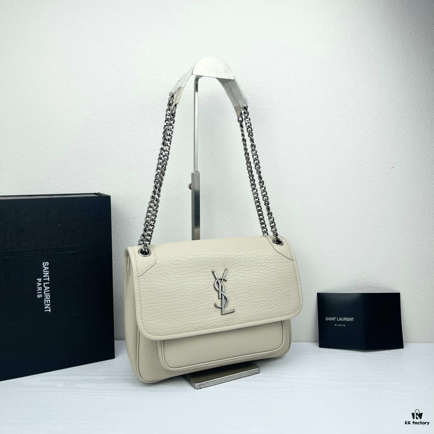 Large Soft Grained Leather Handbag with Classic YSL Logo