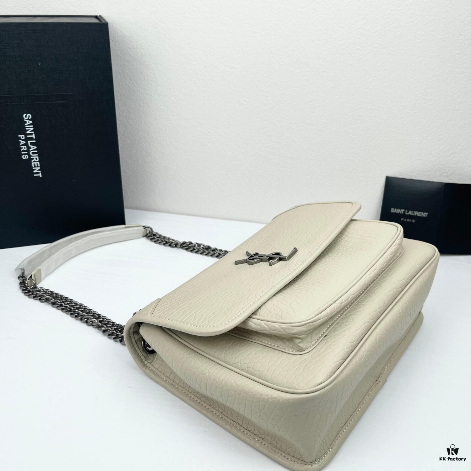 Large Soft Grained Leather Handbag with Classic YSL Logo