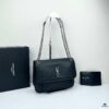 Large Soft Grained Leather Handbag with Classic YSL Logo