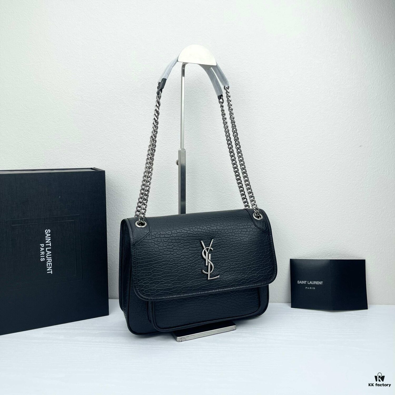 Large Soft Grained Leather Handbag with Classic YSL Logo