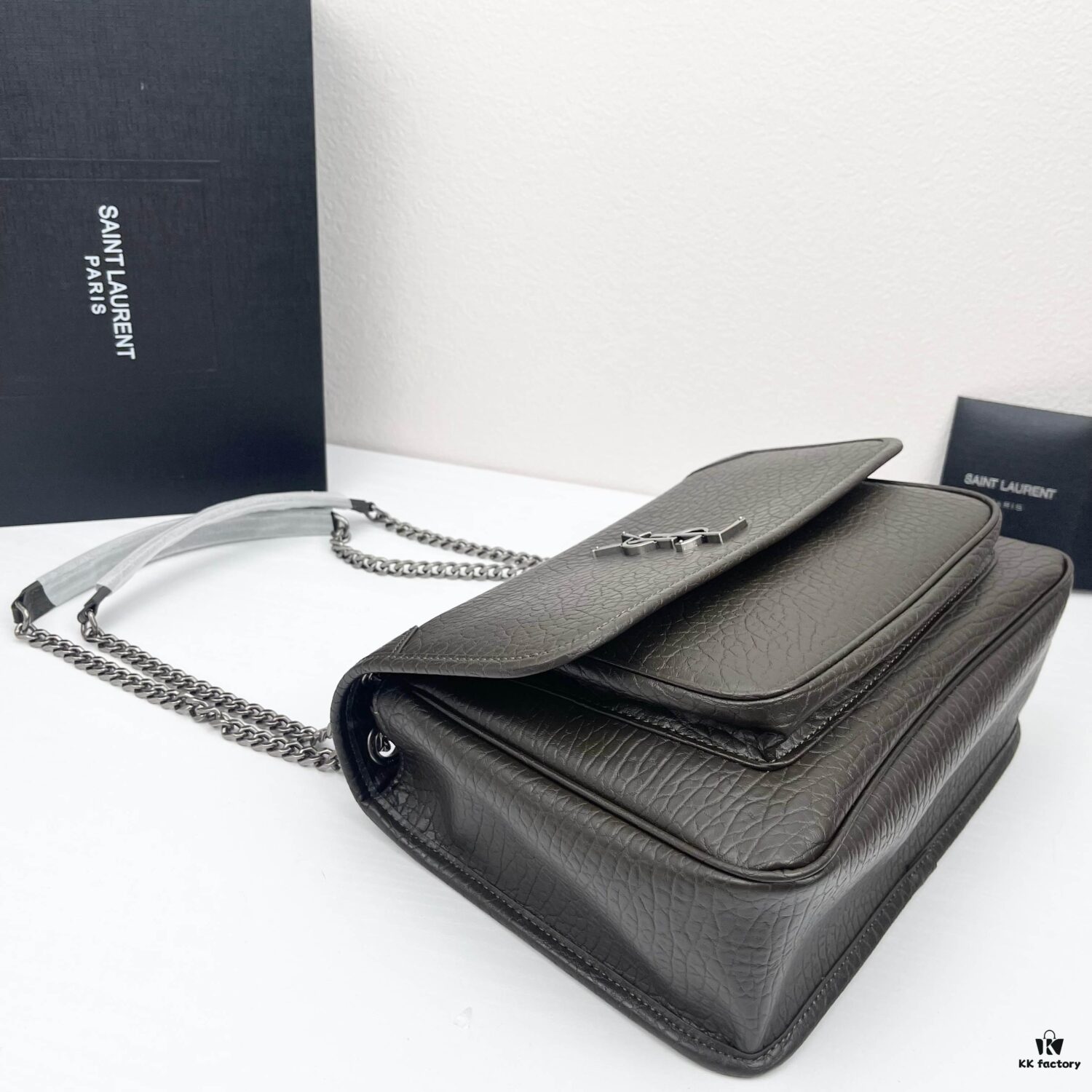 Large Soft Grained Leather Handbag with Classic YSL Logo