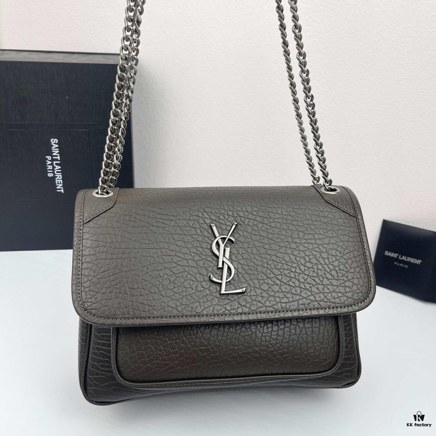 Large Soft Grained Leather Handbag with Classic YSL Logo