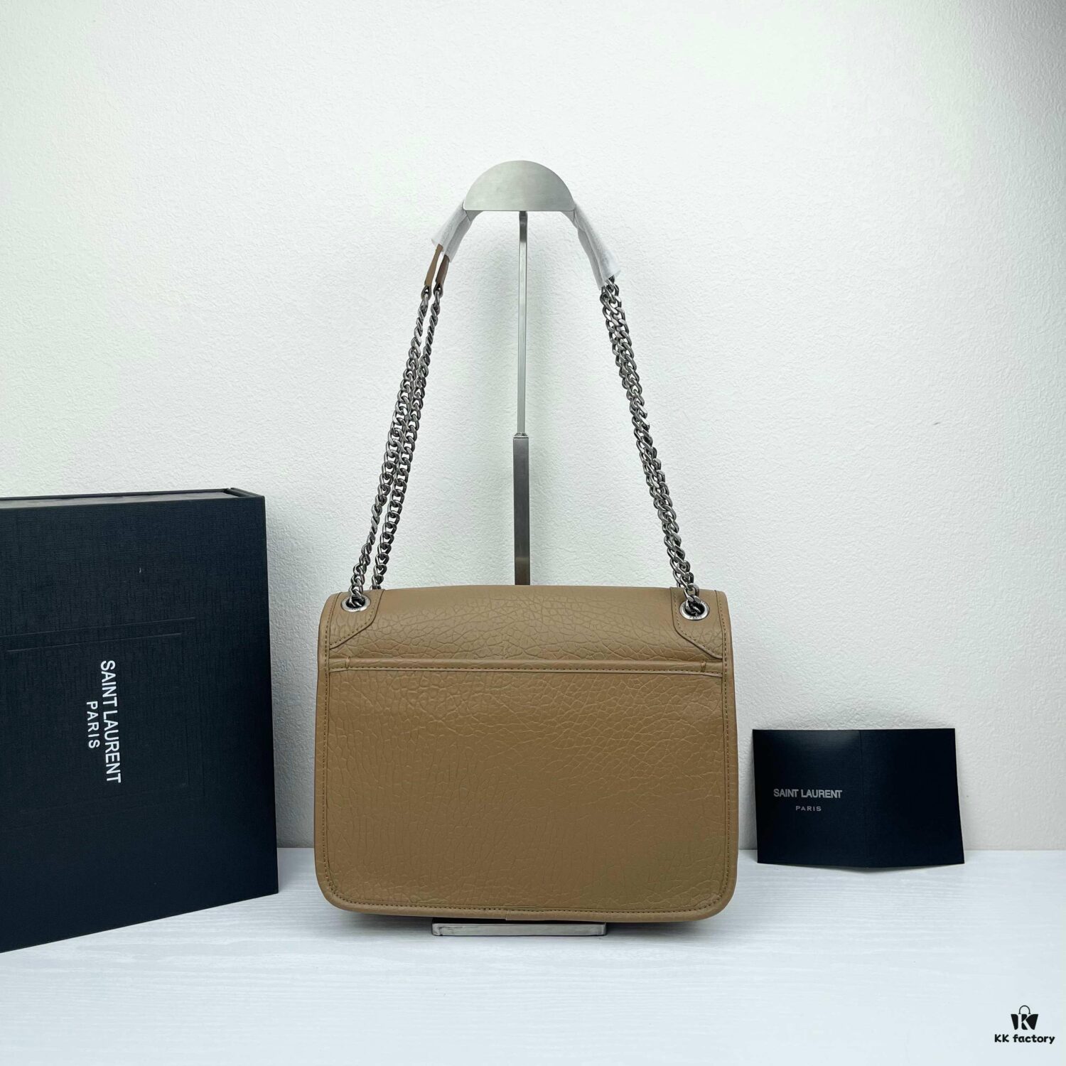 Large Soft Grained Leather Handbag with Classic YSL Logo