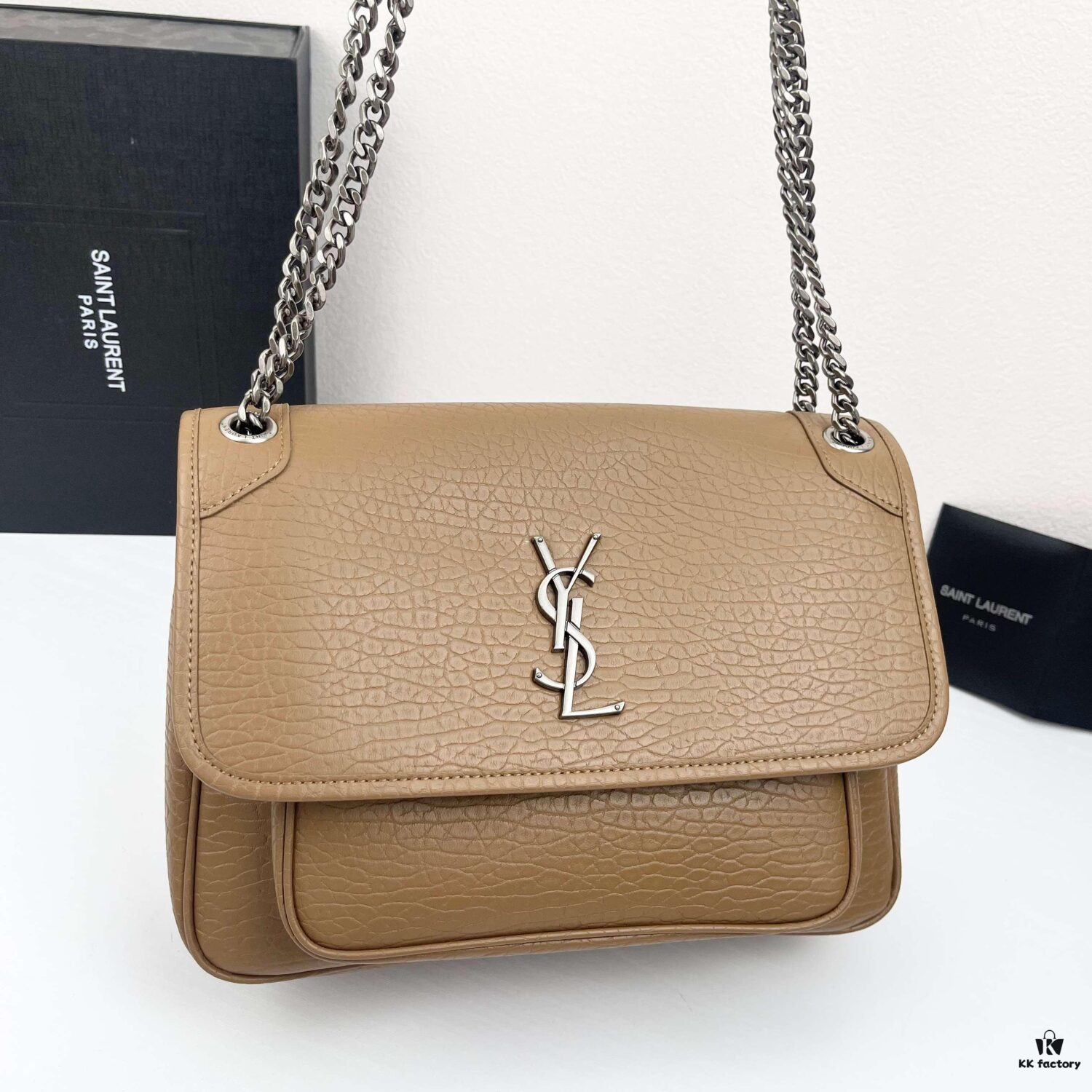 Large Soft Grained Leather Handbag with Classic YSL Logo