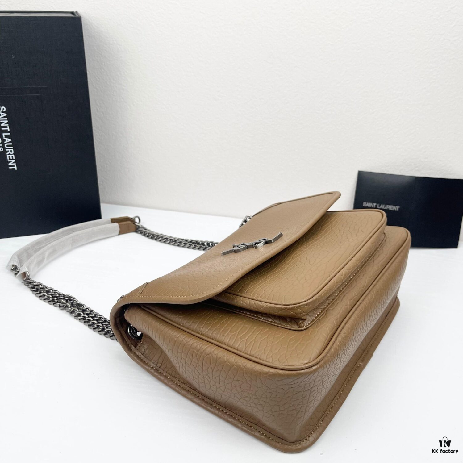 Large Soft Grained Leather Handbag with Classic YSL Logo