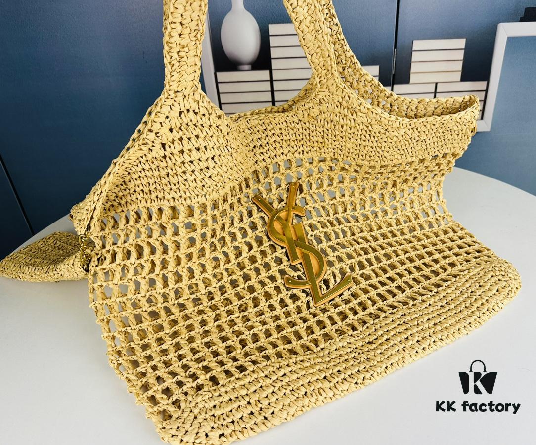 New Large YSL Raffia ICARE Bag with Mini Compartment