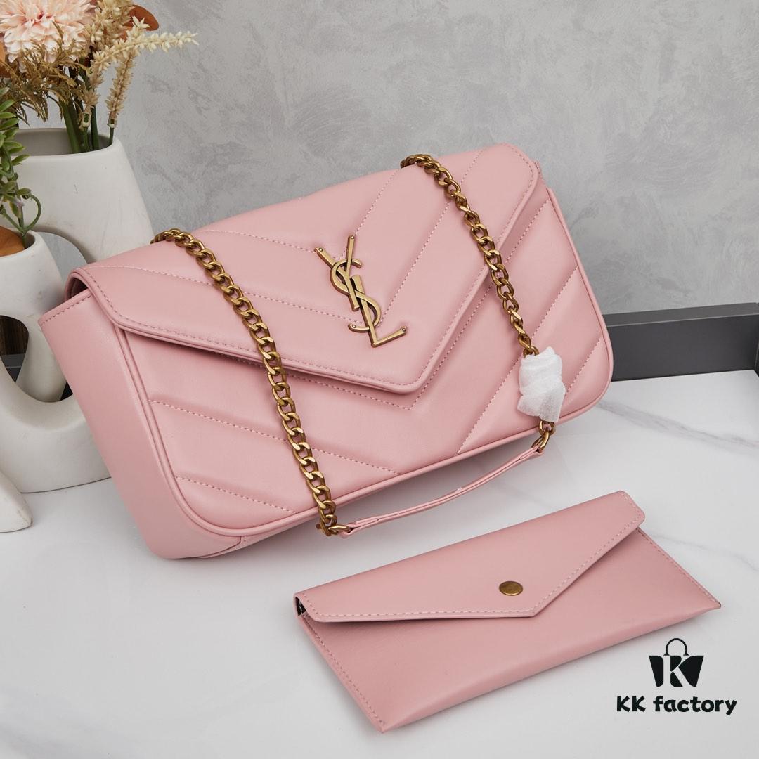 New Large YSL Saint Laurent LouLou Box Bag - Shiny Coated Lambskin with Box and Cardholder