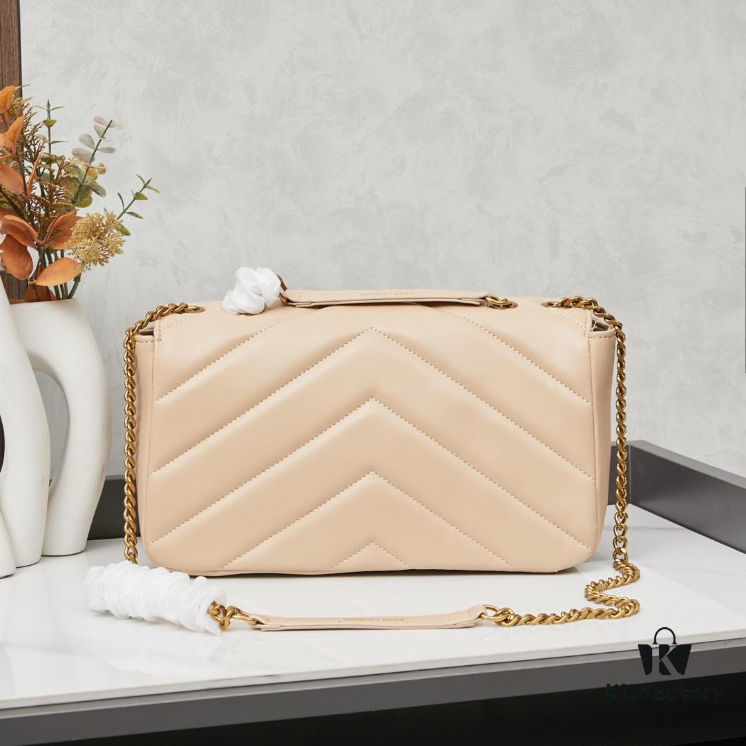 New Large YSL Saint Laurent LouLou Box Bag - Shiny Coated Lambskin with Box and Cardholder