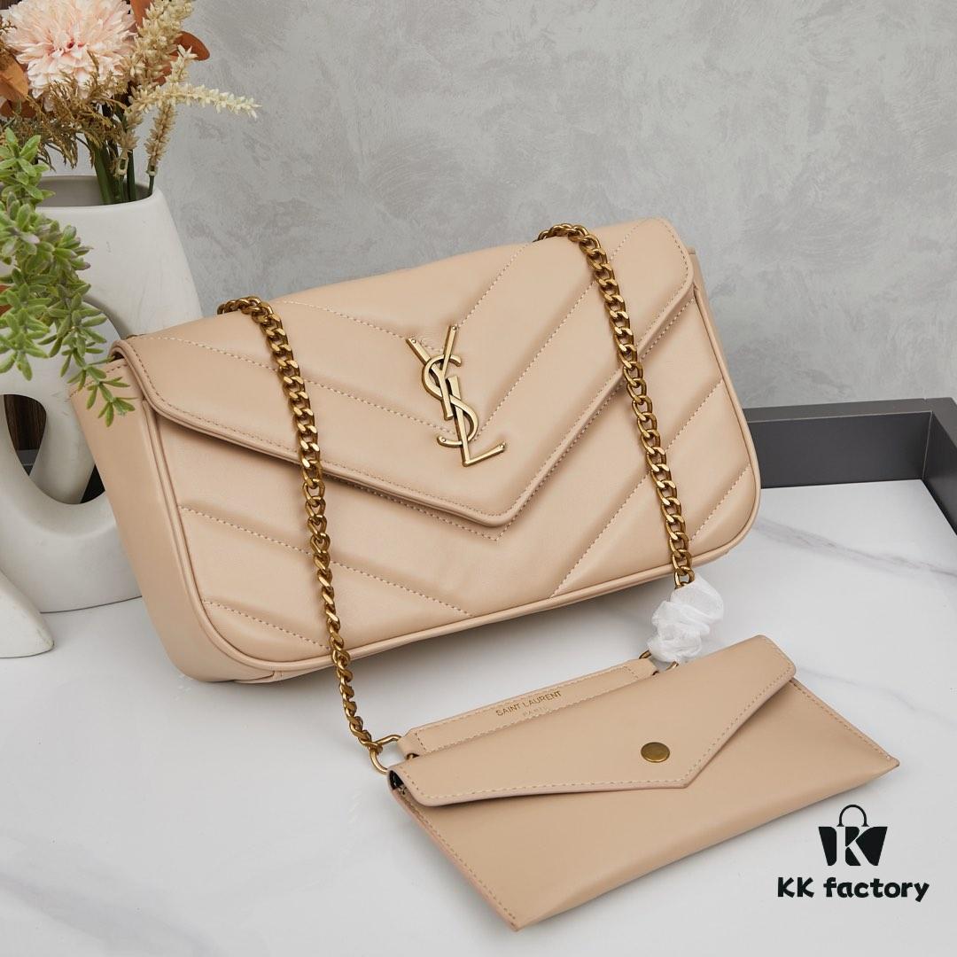 New Large YSL Saint Laurent LouLou Box Bag - Shiny Coated Lambskin with Box and Cardholder