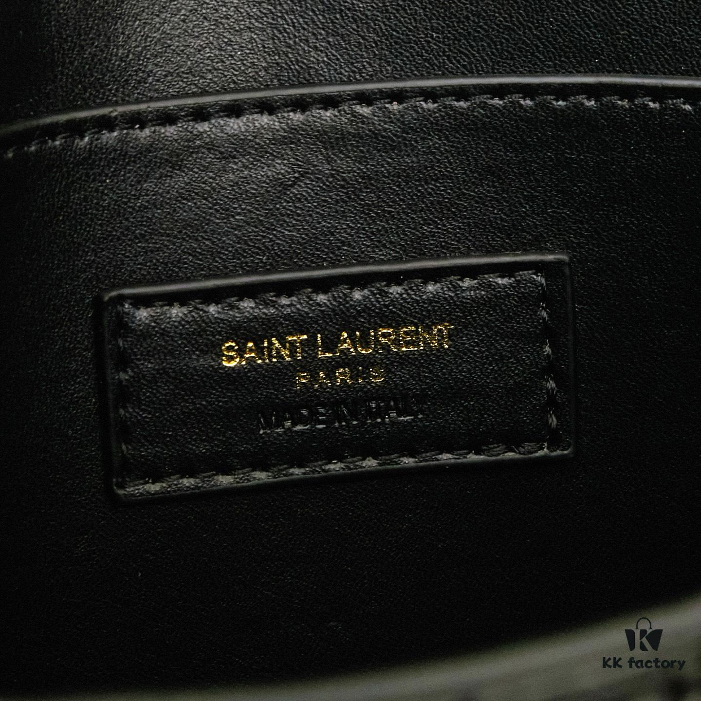 YSL Sunset Crocodile Embossed Shiny Leather Chain Handbag with Box