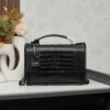 Saint Laurent SUNSET Embossed Crocodile-Texture Shiny Leather Chain Handbag with Box