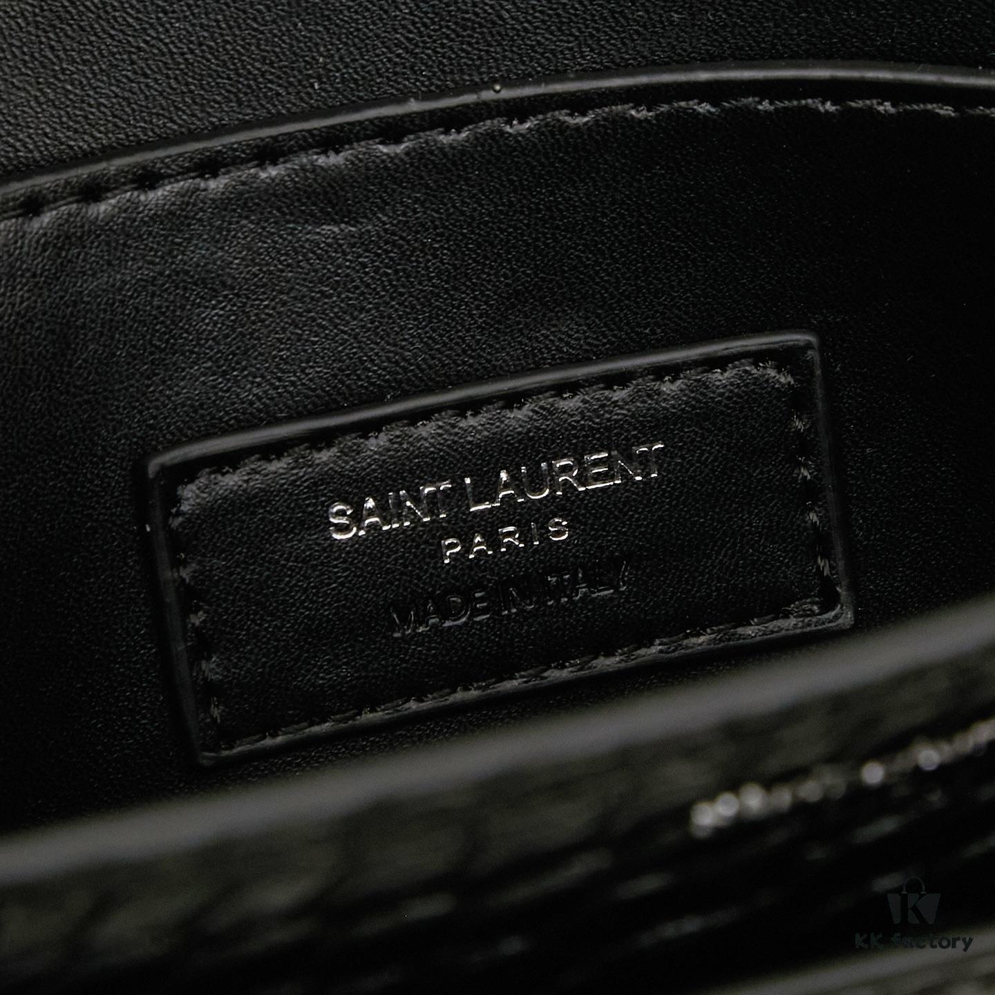 Saint Laurent SUNSET Embossed Crocodile-Texture Shiny Leather Chain Handbag with Box