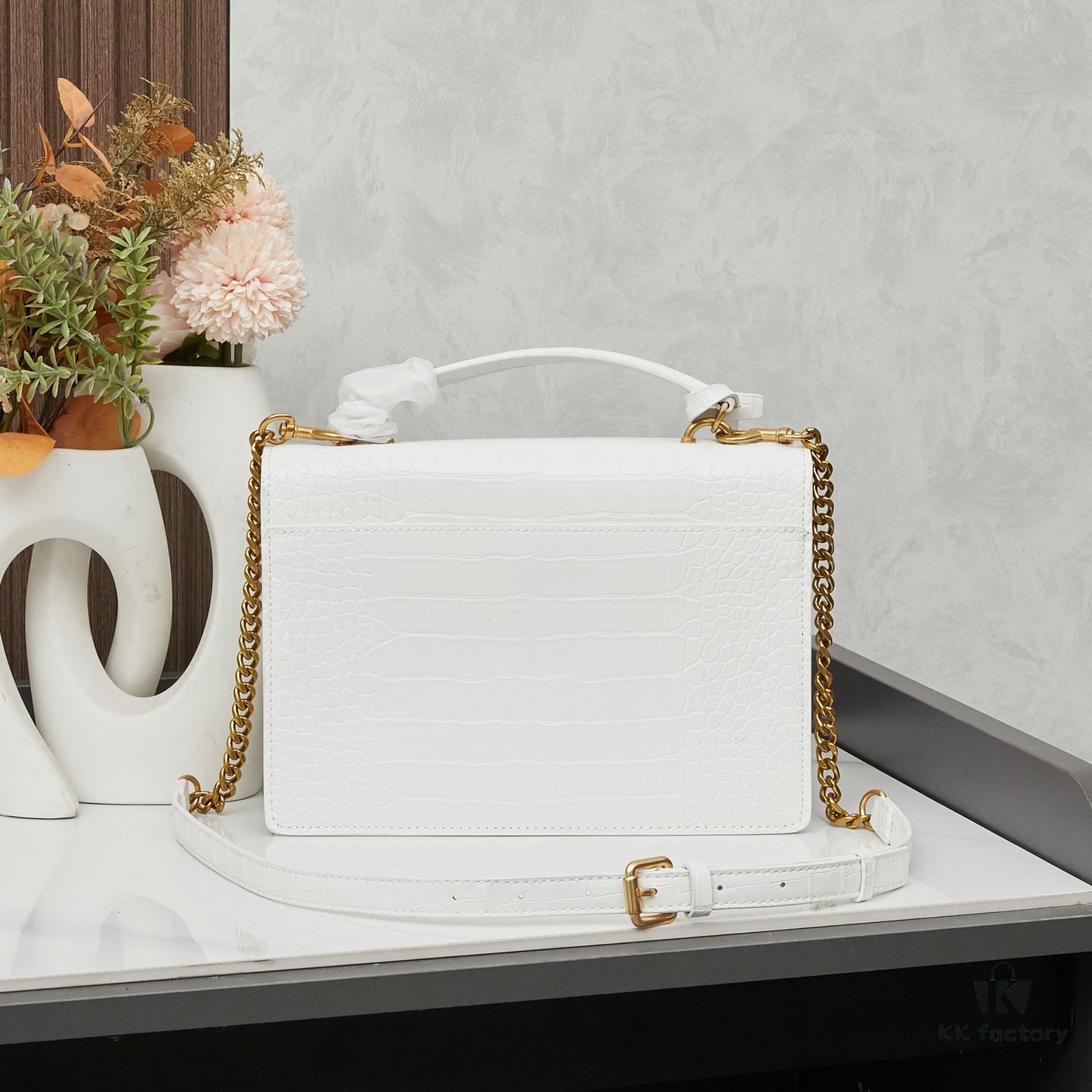 YSL Sunset Crocodile-Embossed Shiny Leather Chain Handbag with Box