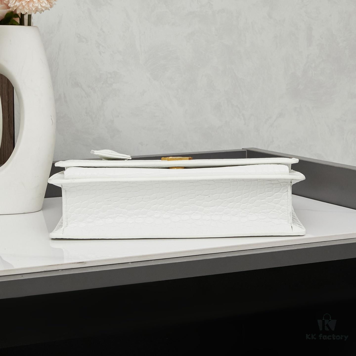 YSL Sunset Crocodile-Embossed Shiny Leather Chain Handbag with Box