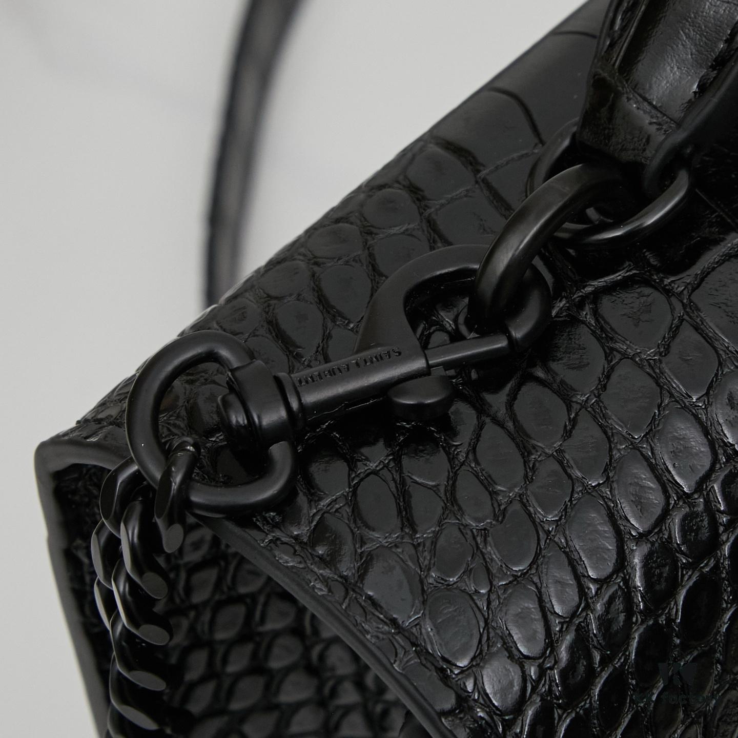 Saint Laurent SUNSET Embossed Crocodile-Texture Shiny Leather Chain Handbag with Box