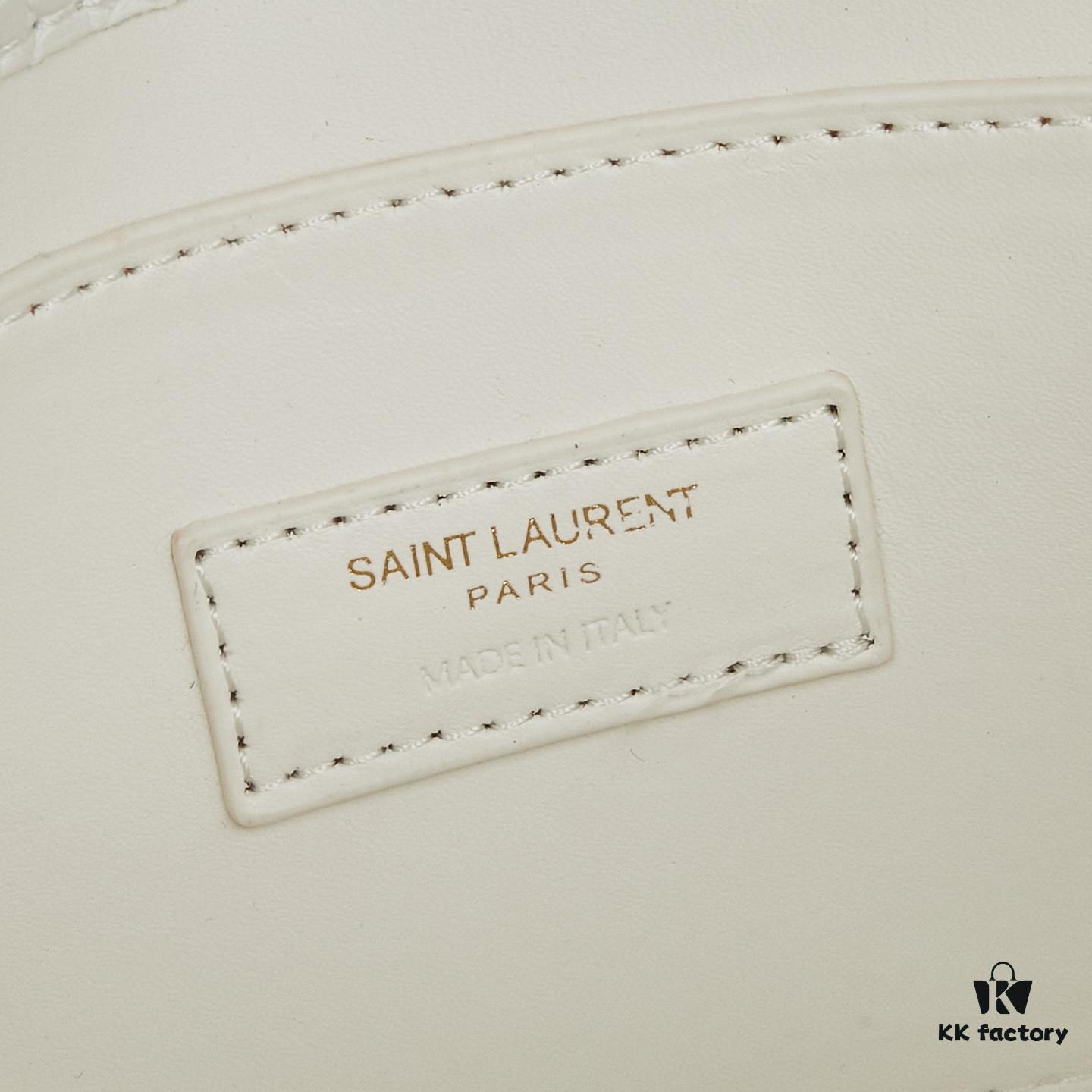 YSL Sunset Crocodile-Embossed Shiny Leather Chain Handbag with Box