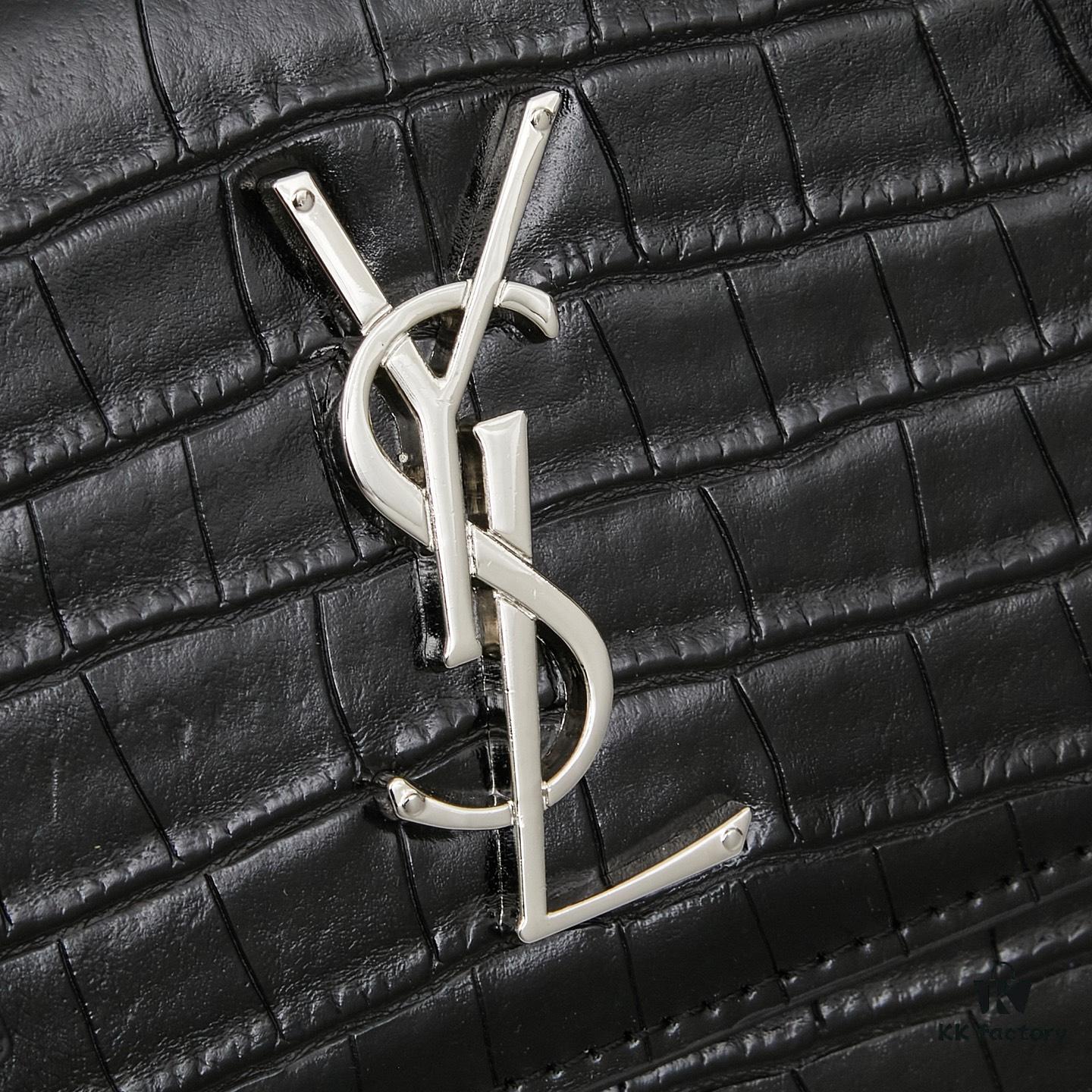 YSL SUNSET Crocodile Embossed Shiny Leather Chain Handbag with Box