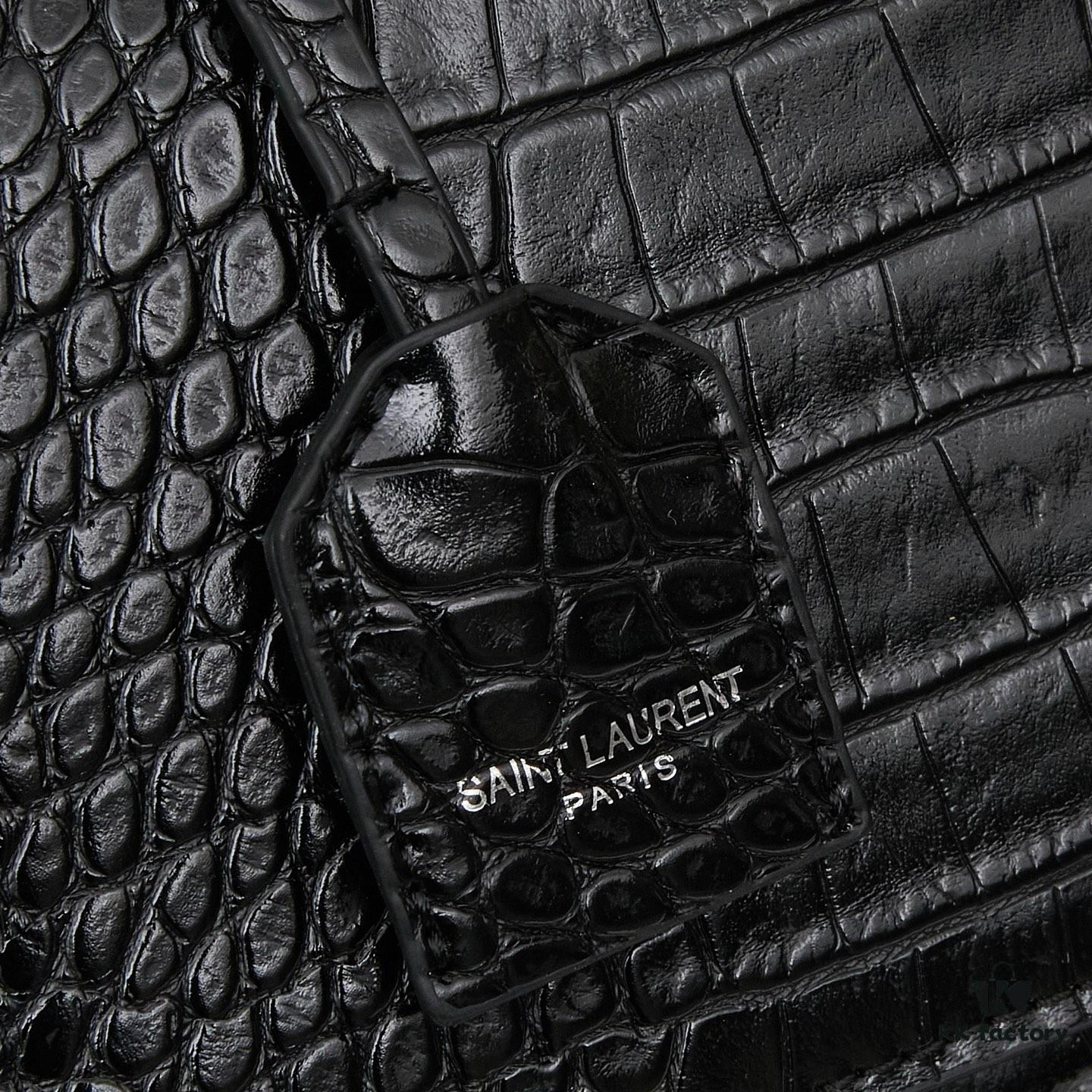 YSL SUNSET Crocodile Embossed Shiny Leather Chain Handbag with Box
