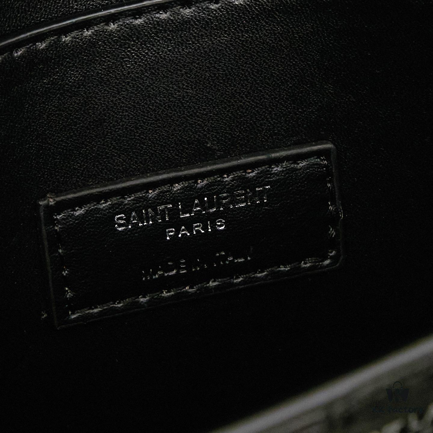 YSL SUNSET Crocodile Embossed Shiny Leather Chain Handbag with Box